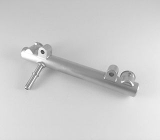 CNC milled fuel rail in 6082 aluminium